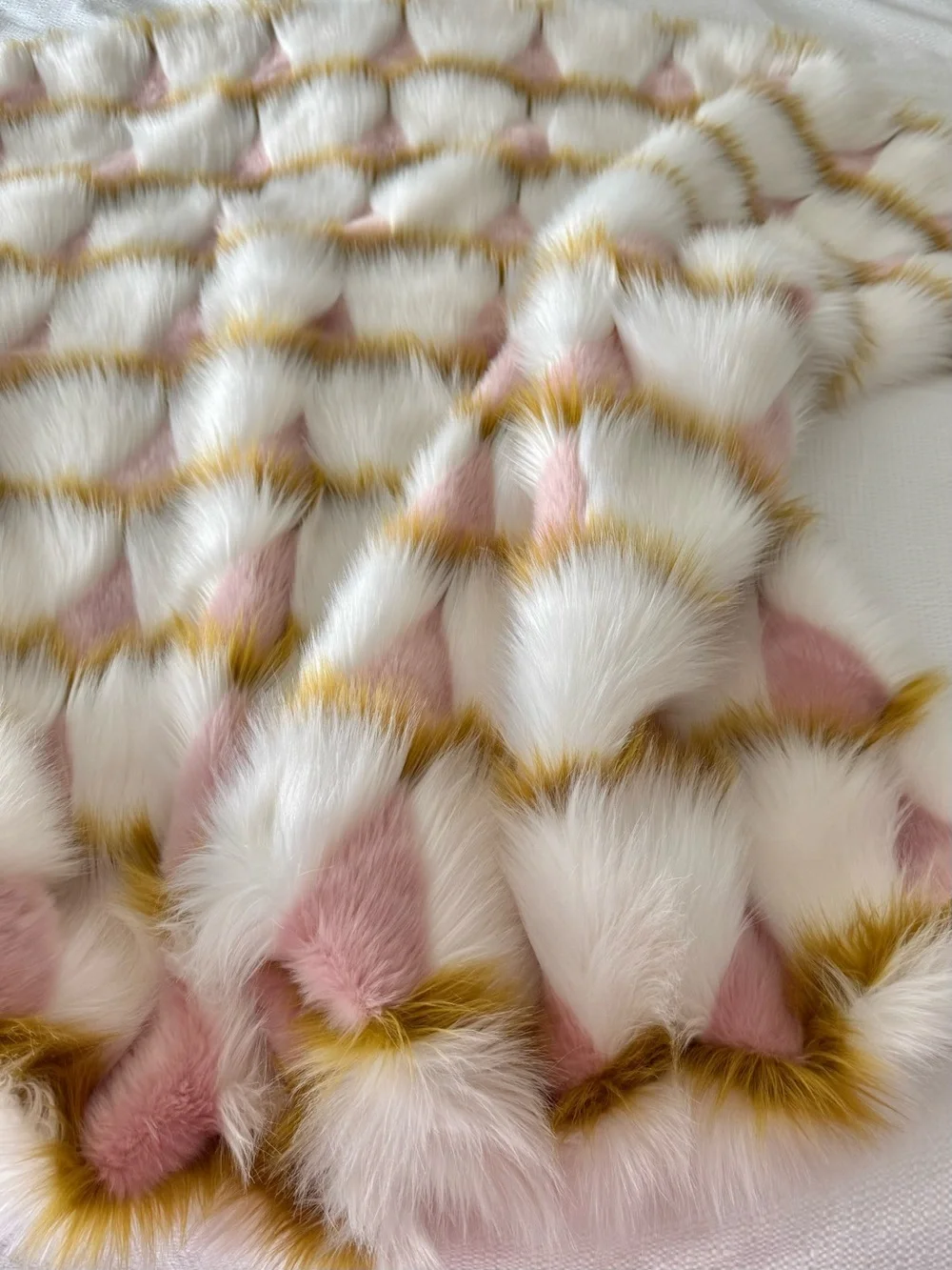 Anthropologie Faux Fur Throw in White, Pink & Gold